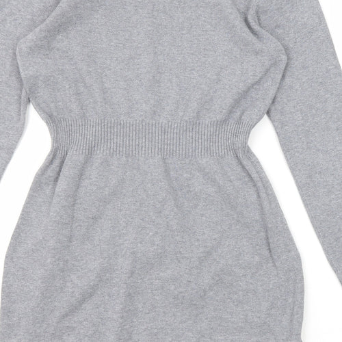 Mango Womens Grey Cotton Jumper Dress Size M V-Neck Pullover