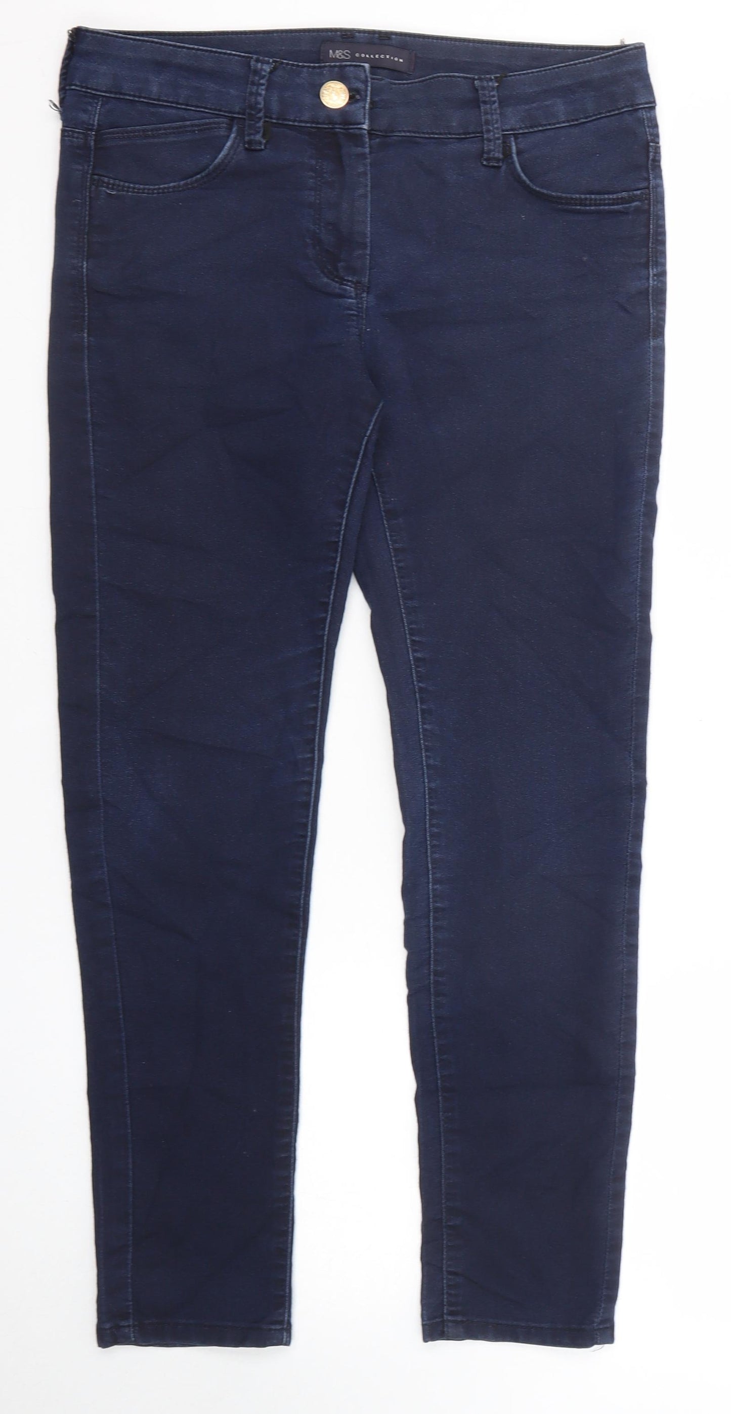 Marks and Spencer Womens Blue Cotton Skinny Jeans Size 10 Regular Zip - Short Leg