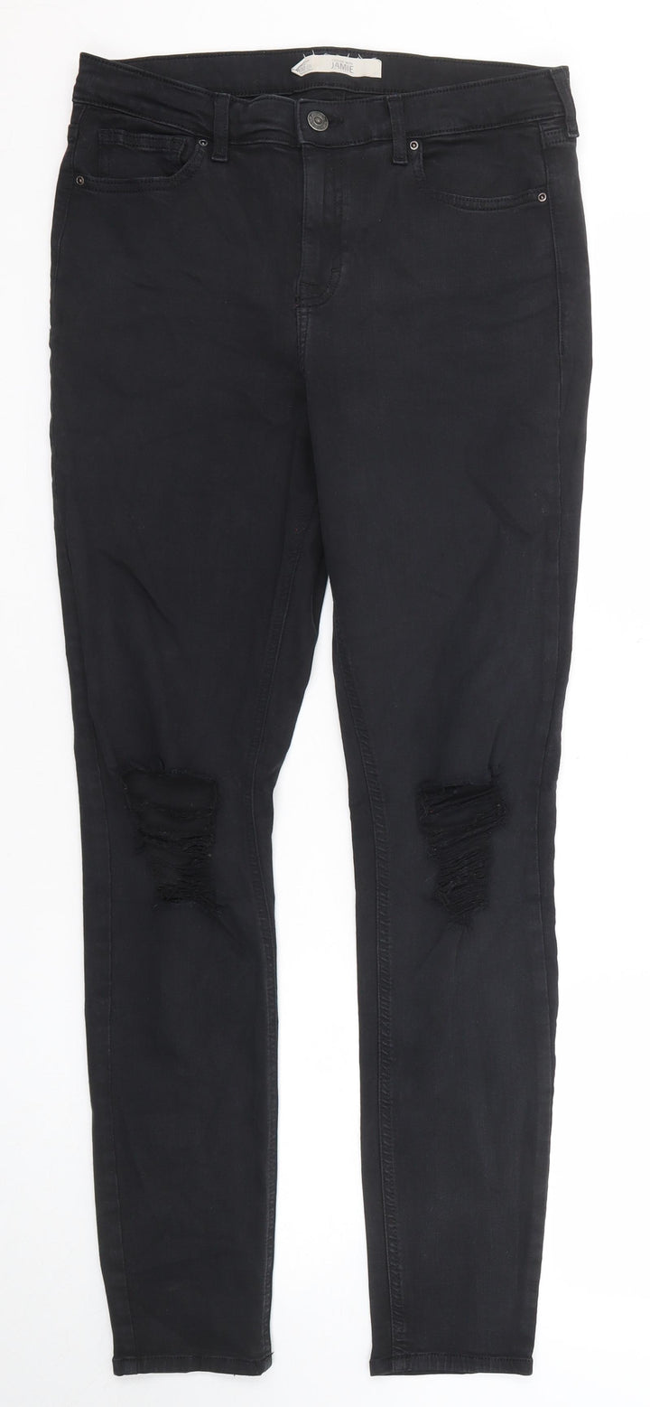 Topshop Womens Black Cotton Skinny Jeans Size 30 in L34 in Regular Zip
