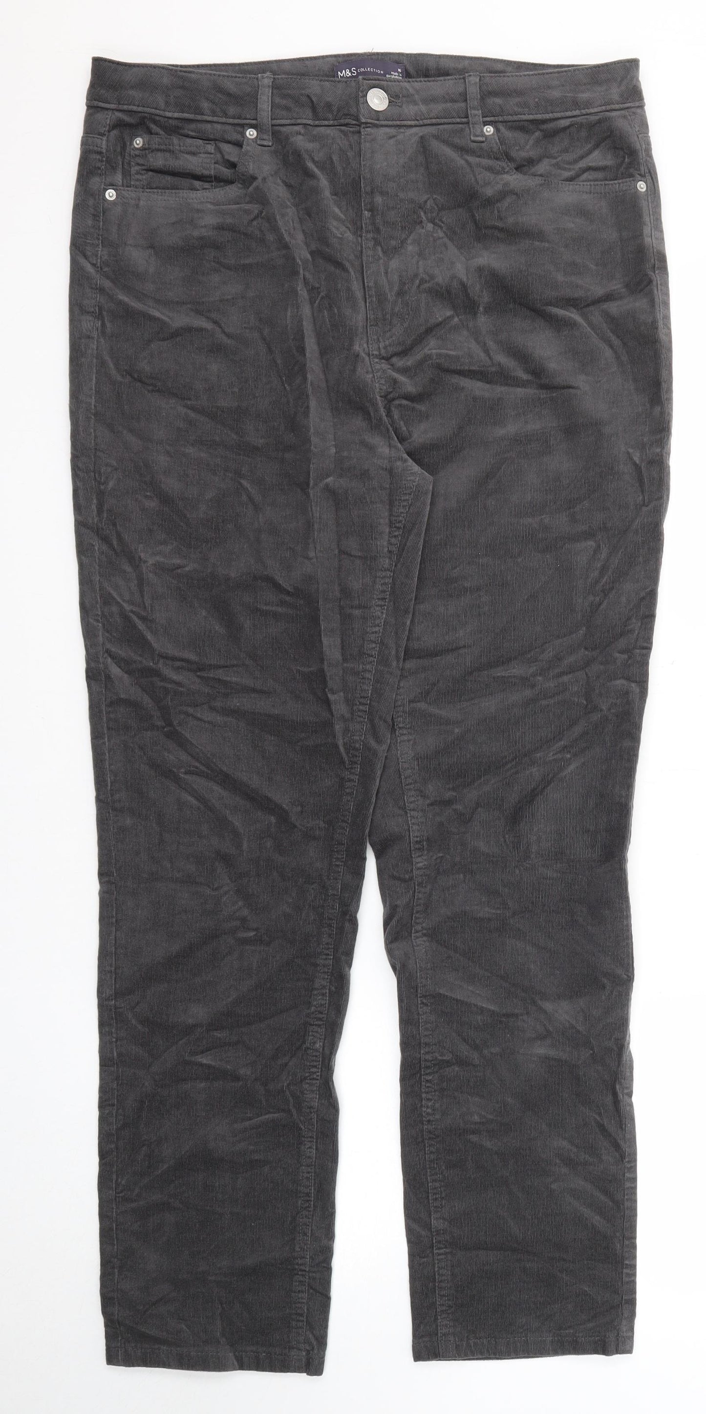 Marks and Spencer Womens Grey Cotton Trousers Size 16 Regular Zip