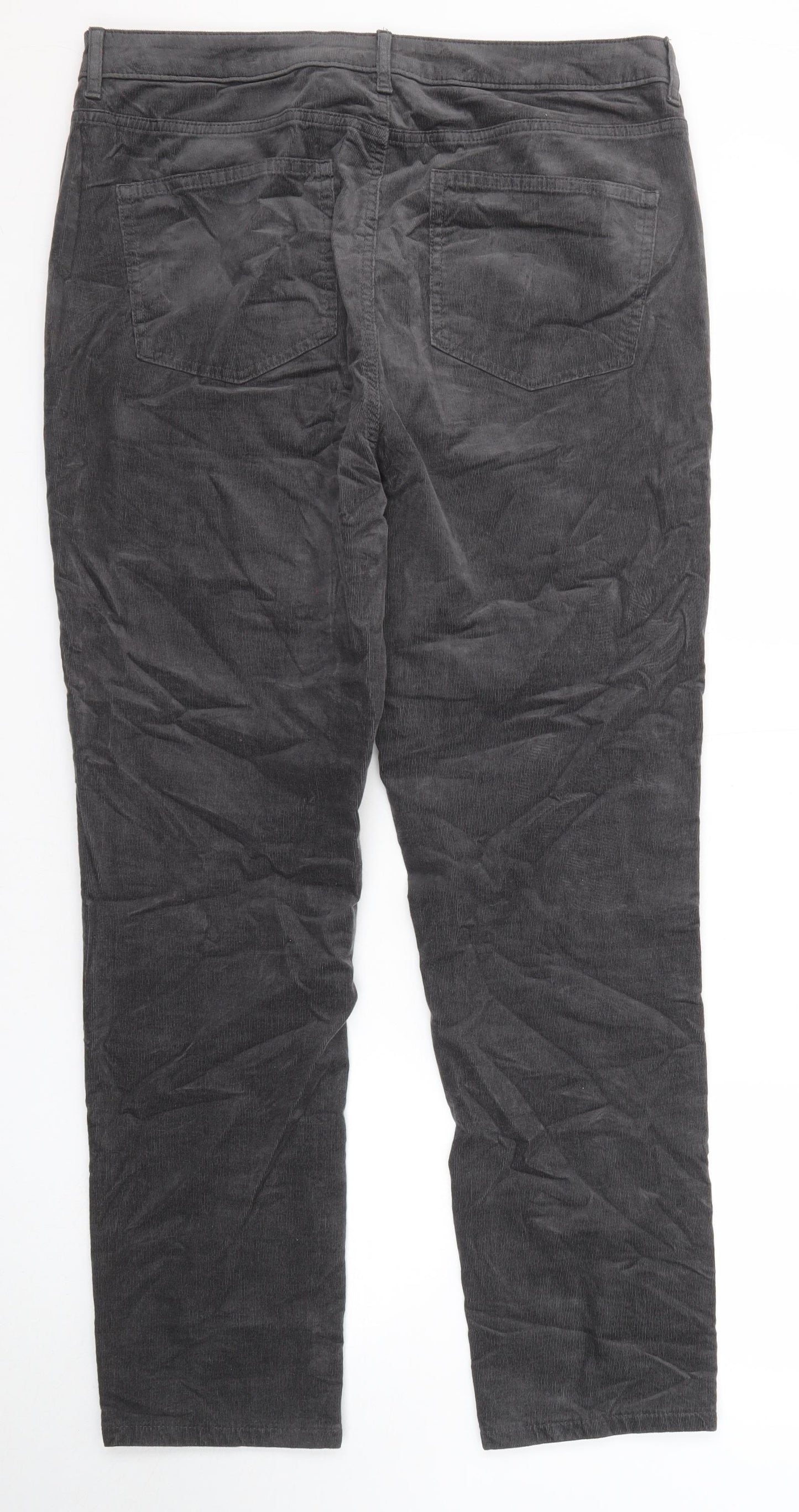 Marks and Spencer Womens Grey Cotton Trousers Size 16 Regular Zip