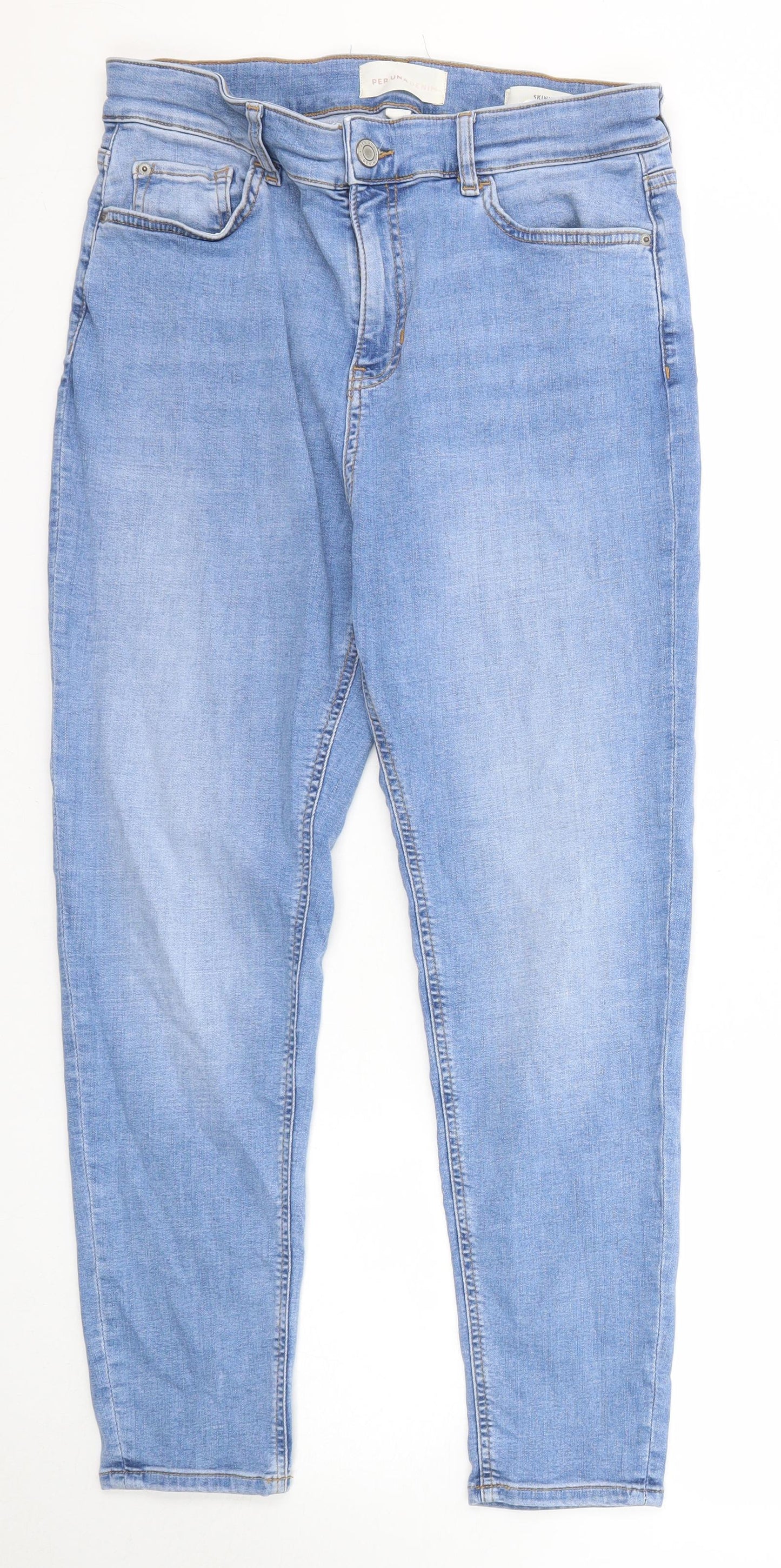 Per Una Womens Blue Cotton Mom Jeans Size 14 Regular Zip - Short Leg