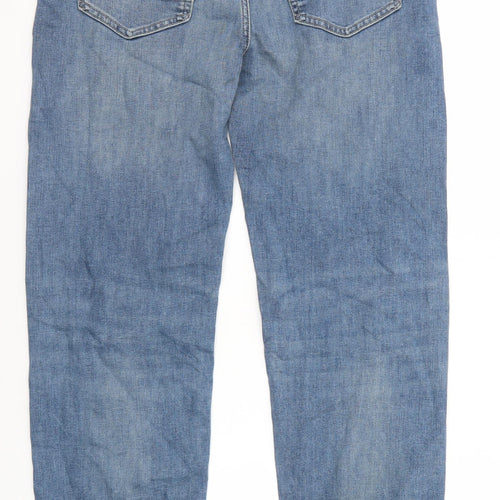 Marks and Spencer Mens Blue Cotton Straight Jeans Size 32 in L33 in Regular Zip - Long Leg