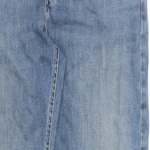 Marks and Spencer Mens Blue Cotton Straight Jeans Size 32 in L33 in Regular Zip - Long Leg