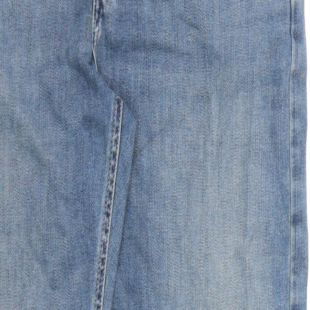 Marks and Spencer Mens Blue Cotton Straight Jeans Size 32 in L33 in Regular Zip - Long Leg