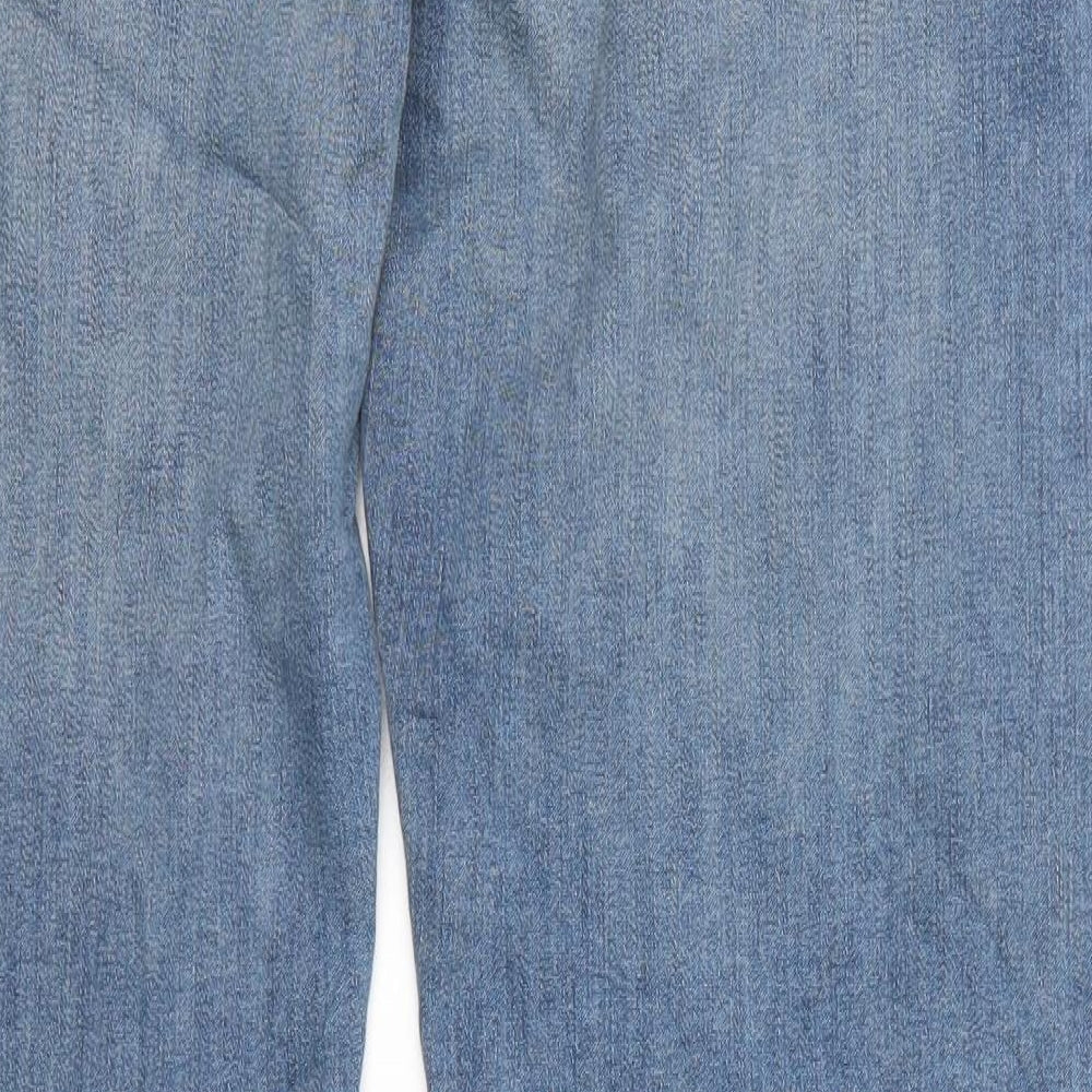 Marks and Spencer Mens Blue Cotton Straight Jeans Size 32 in L33 in Regular Zip - Long Leg