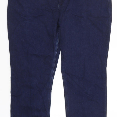 Marks and Spencer Womens Blue Cotton Straight Jeans Size 18 Slim Zip - Short Leg