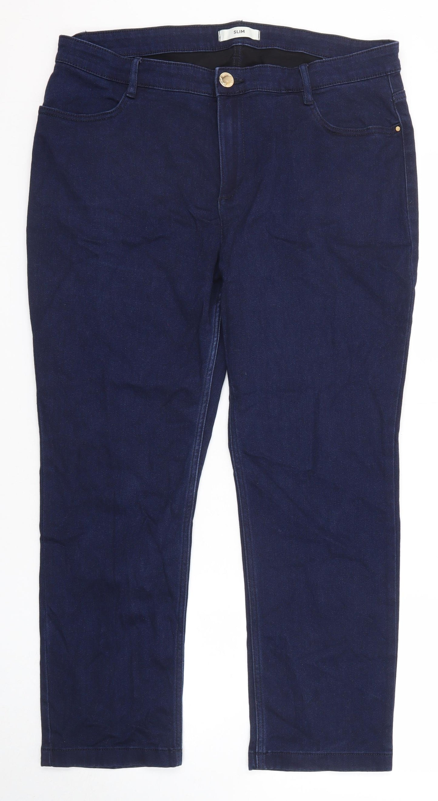 Marks and Spencer Womens Blue Cotton Straight Jeans Size 18 Slim Zip - Short Leg