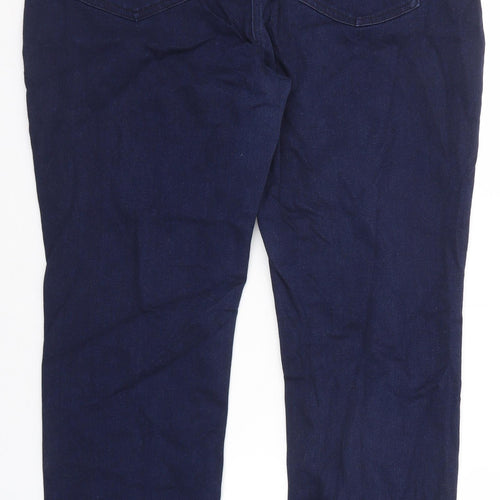 Marks and Spencer Womens Blue Cotton Straight Jeans Size 18 Slim Zip - Short Leg