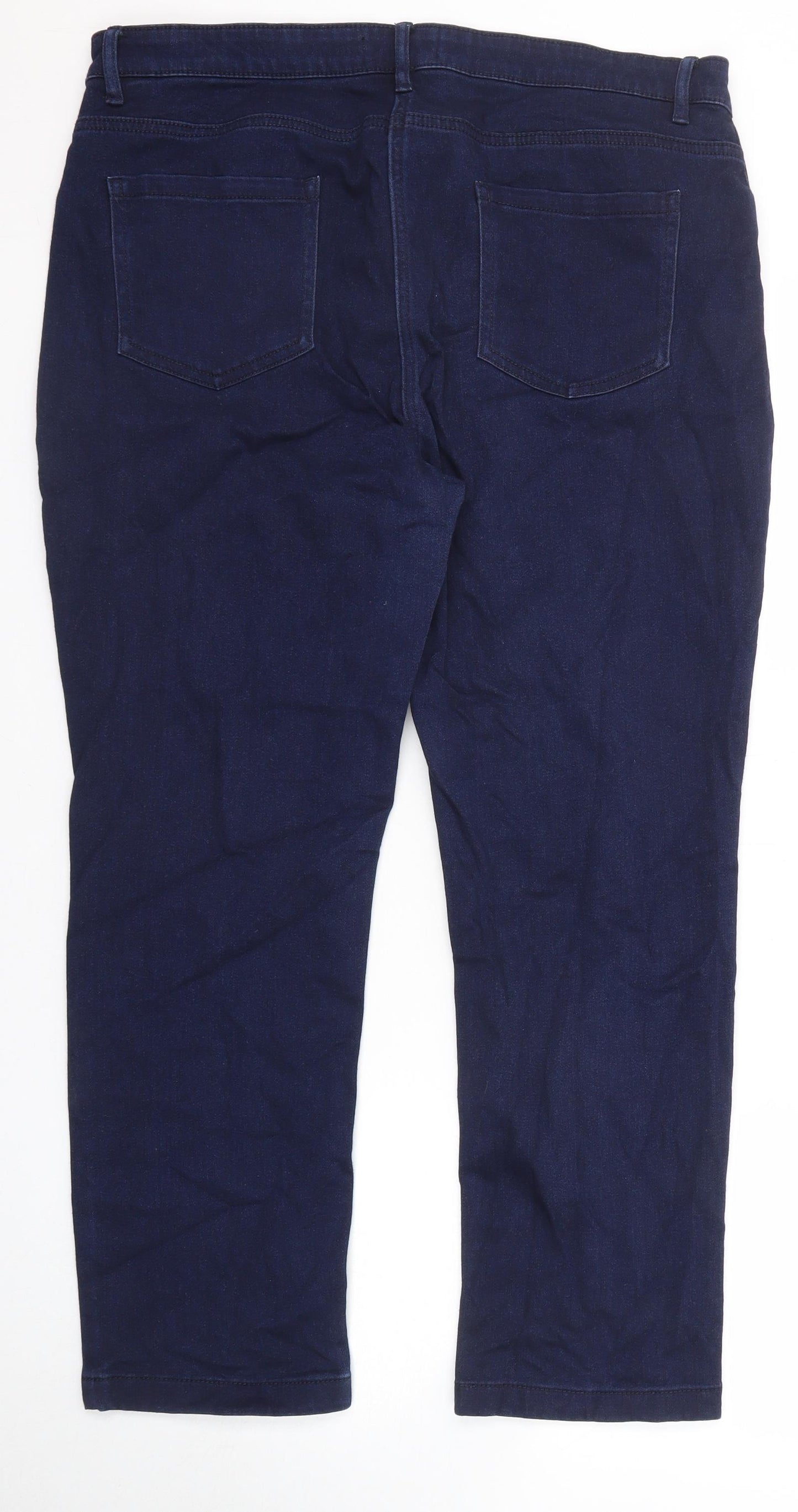 Marks and Spencer Womens Blue Cotton Straight Jeans Size 18 Slim Zip - Short Leg