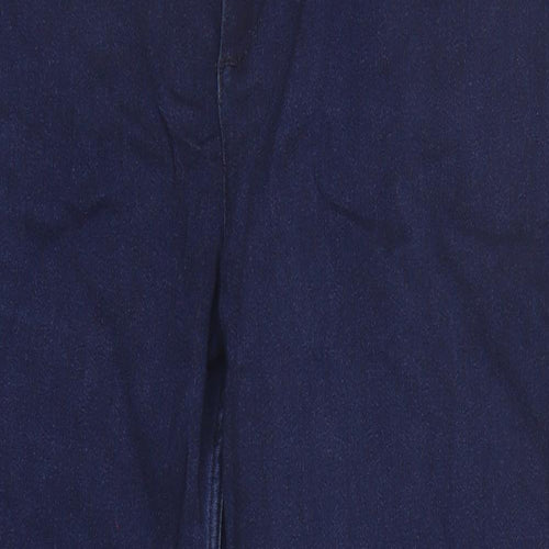 Marks and Spencer Womens Blue Cotton Straight Jeans Size 18 Slim Zip - Short Leg