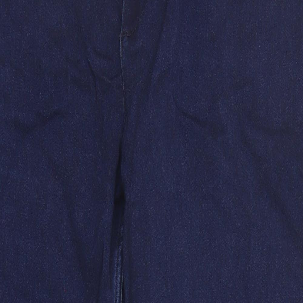 Marks and Spencer Womens Blue Cotton Straight Jeans Size 18 Slim Zip - Short Leg