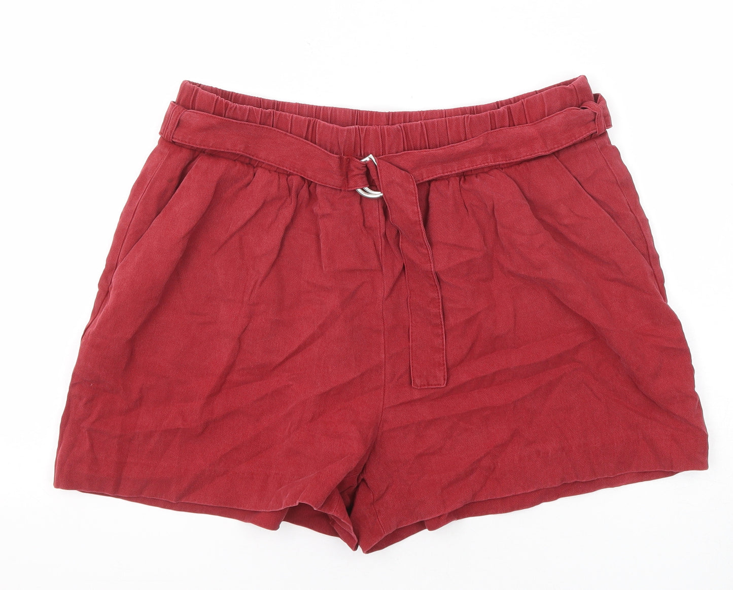 Zara Womens Red Lyocell Chino Shorts Size M Regular Zip