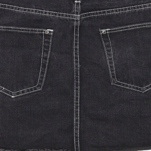 PRETTYLITTLETHING Womens Black Cotton Mini Skirt Size 10 Zip - Distressed look
