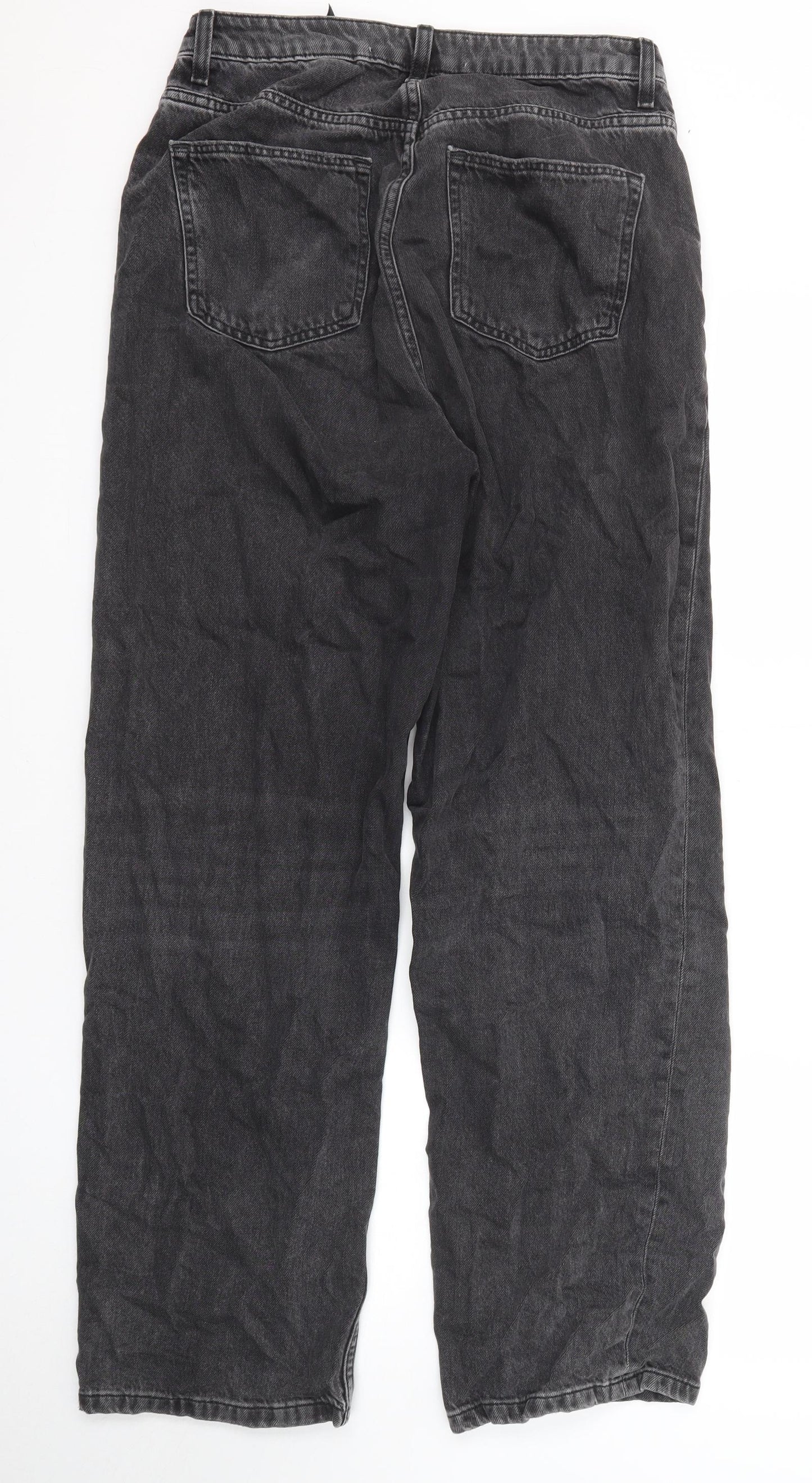 NEXT Womens Grey Cotton Wide-Leg Jeans Size 10 Regular Zip