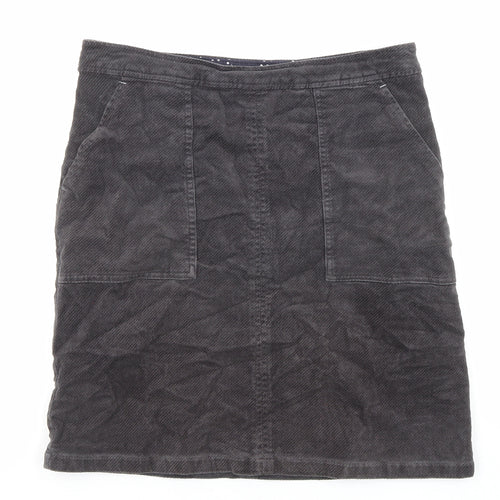 White Stuff Womens Grey Cotton A-Line Skirt Size 10 Zip