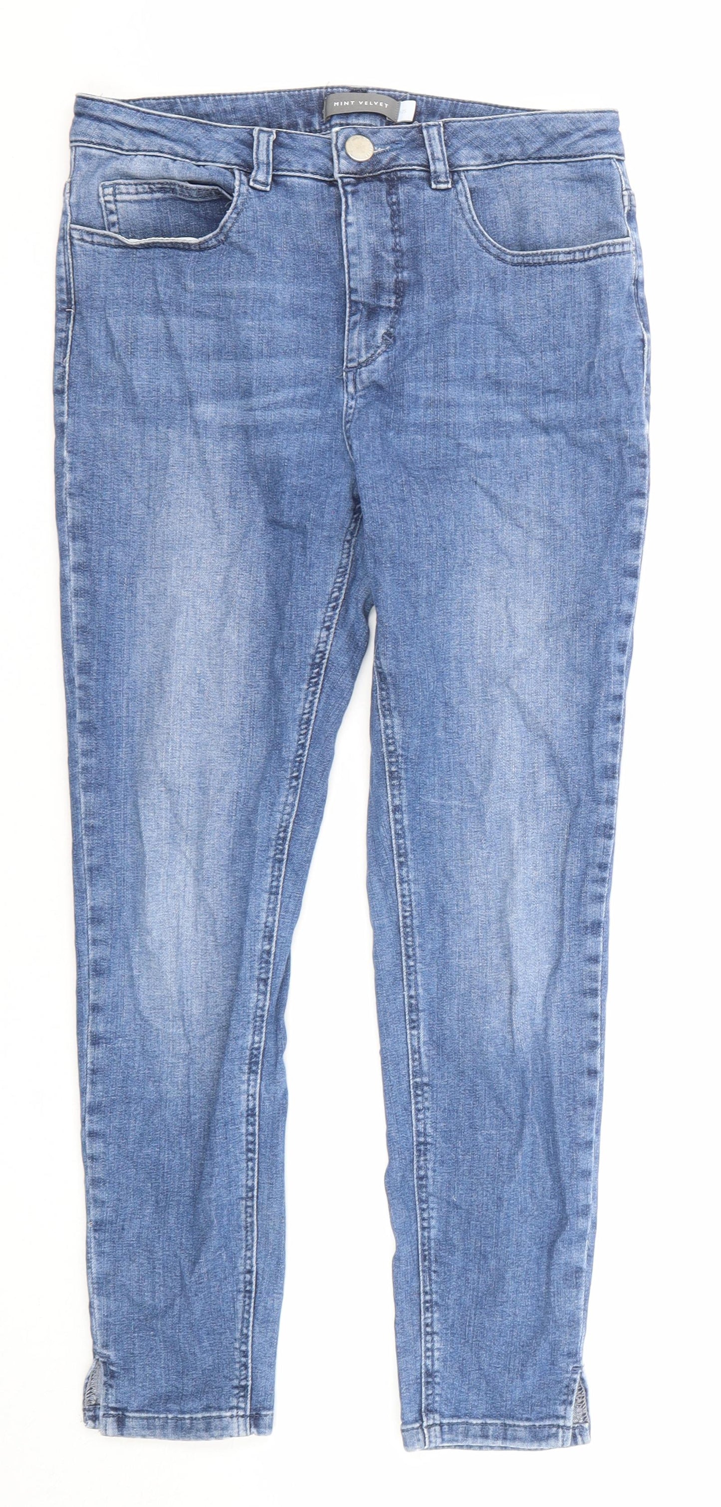 Mint Velvet Womens Blue Cotton Skinny Jeans Size 12 Regular Zip - Short Leg