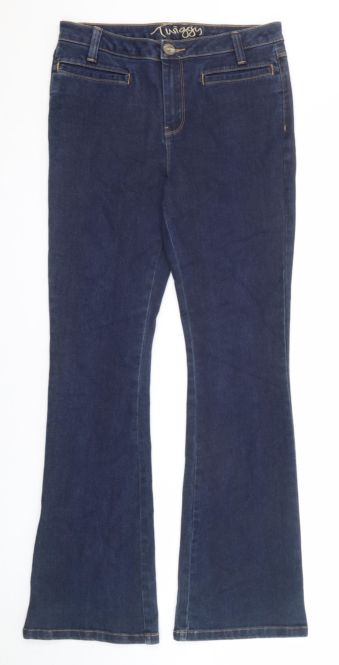 Marks and Spencer Womens Blue Cotton Flared Jeans Size 10 Regular Zip