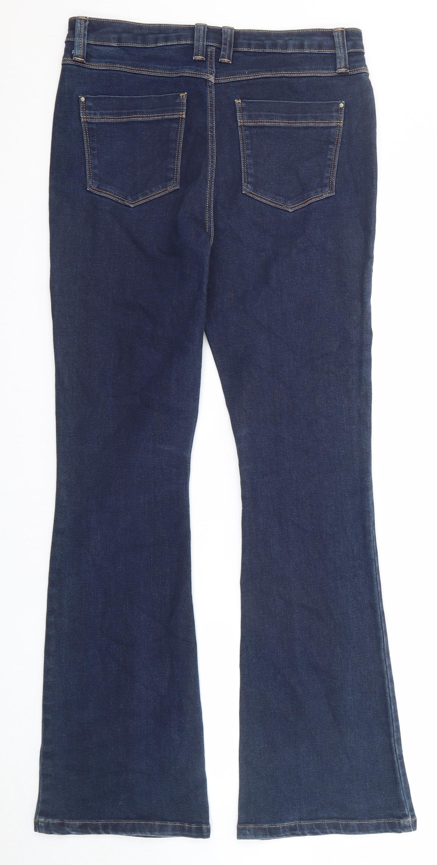 Marks and Spencer Womens Blue Cotton Flared Jeans Size 10 Regular Zip
