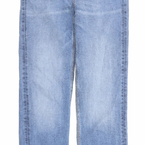 Marks and Spencer Womens Blue Cotton Straight Jeans Size 10 Regular Zip - Short Leg