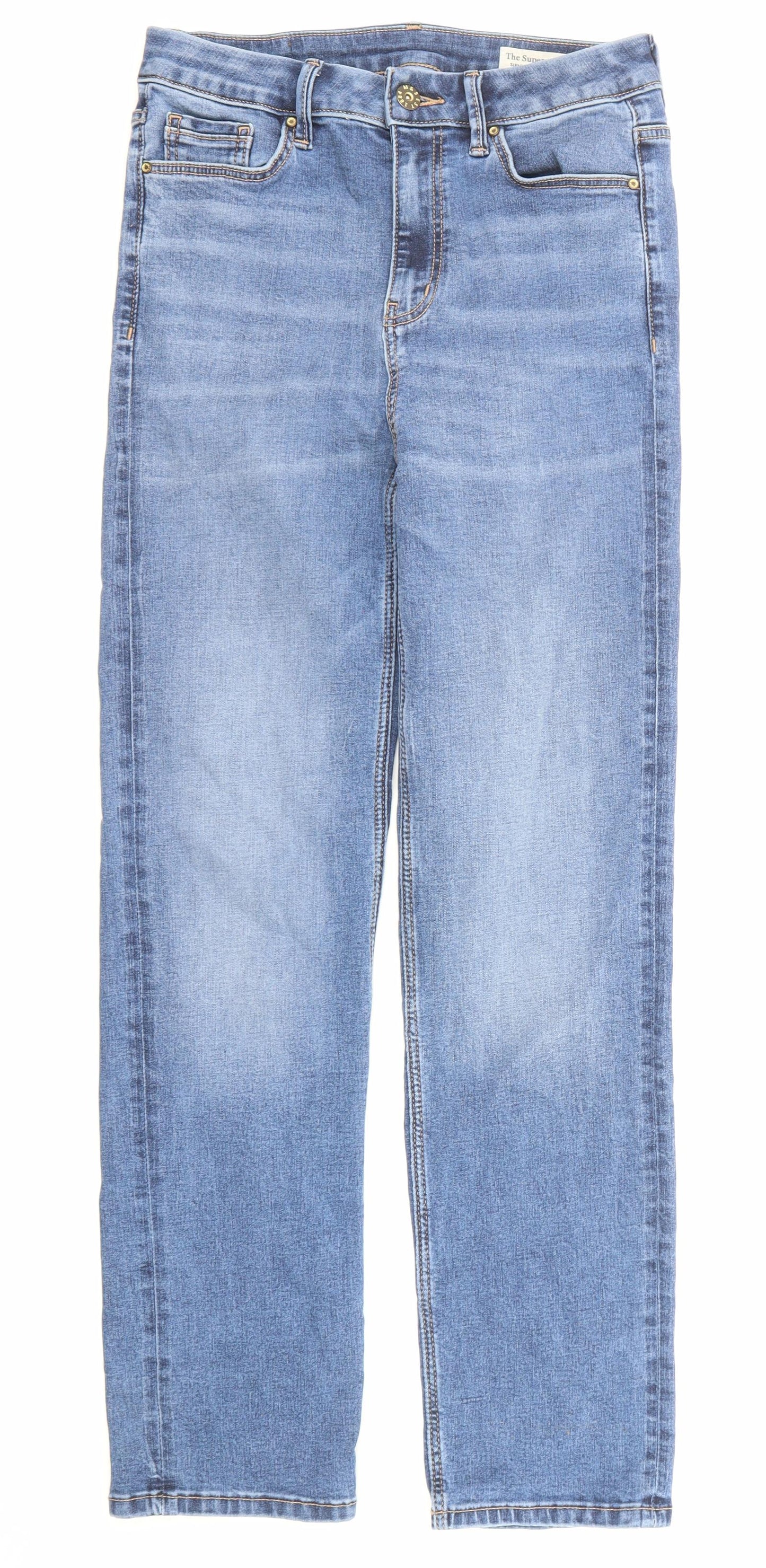 Marks and Spencer Womens Blue Cotton Straight Jeans Size 10 Regular Zip - Short Leg
