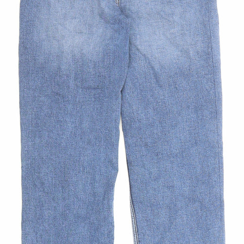 Marks and Spencer Womens Blue Cotton Straight Jeans Size 10 Regular Zip - Short Leg