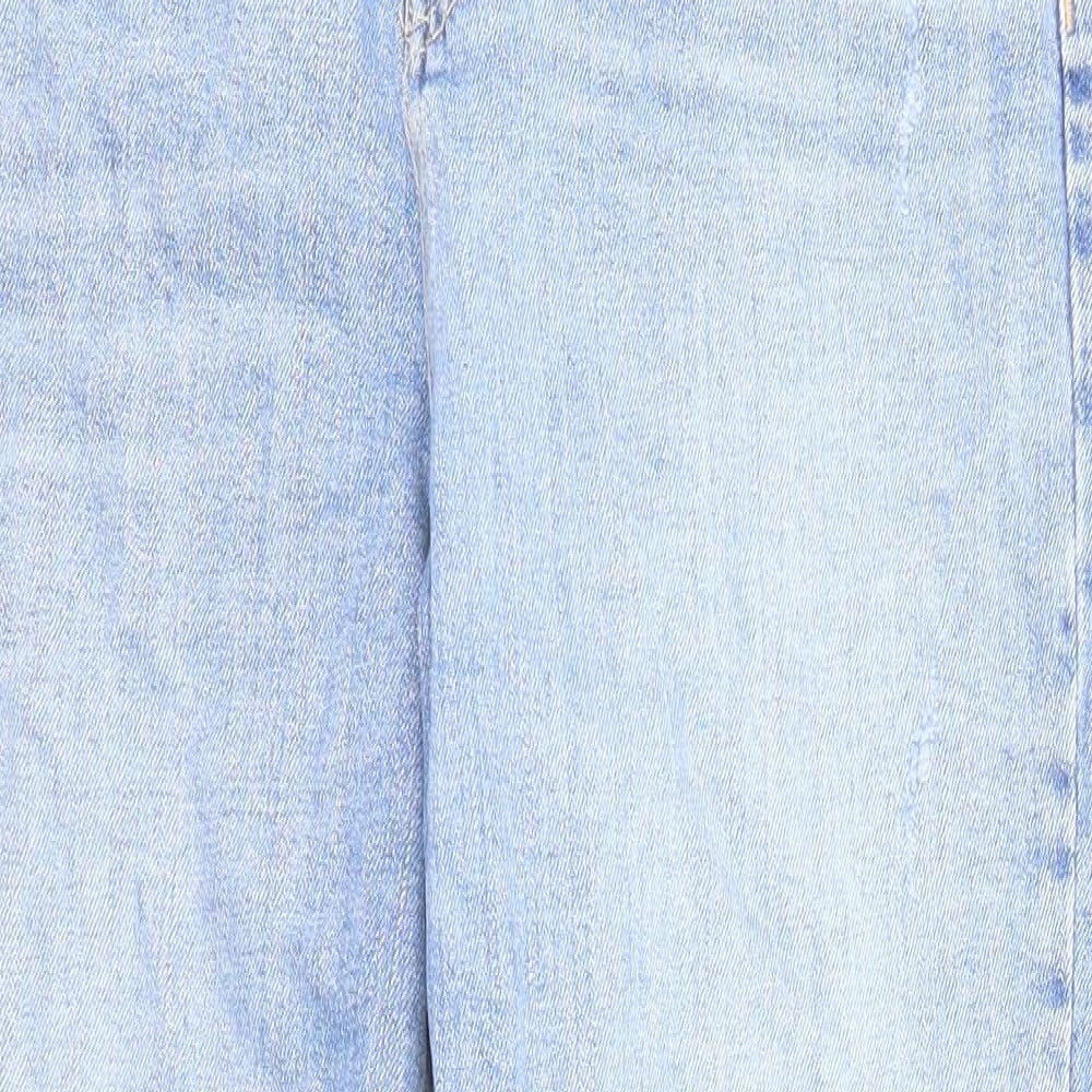 Marks and Spencer Womens Blue Cotton Mom Jeans Size 12 Regular Zip