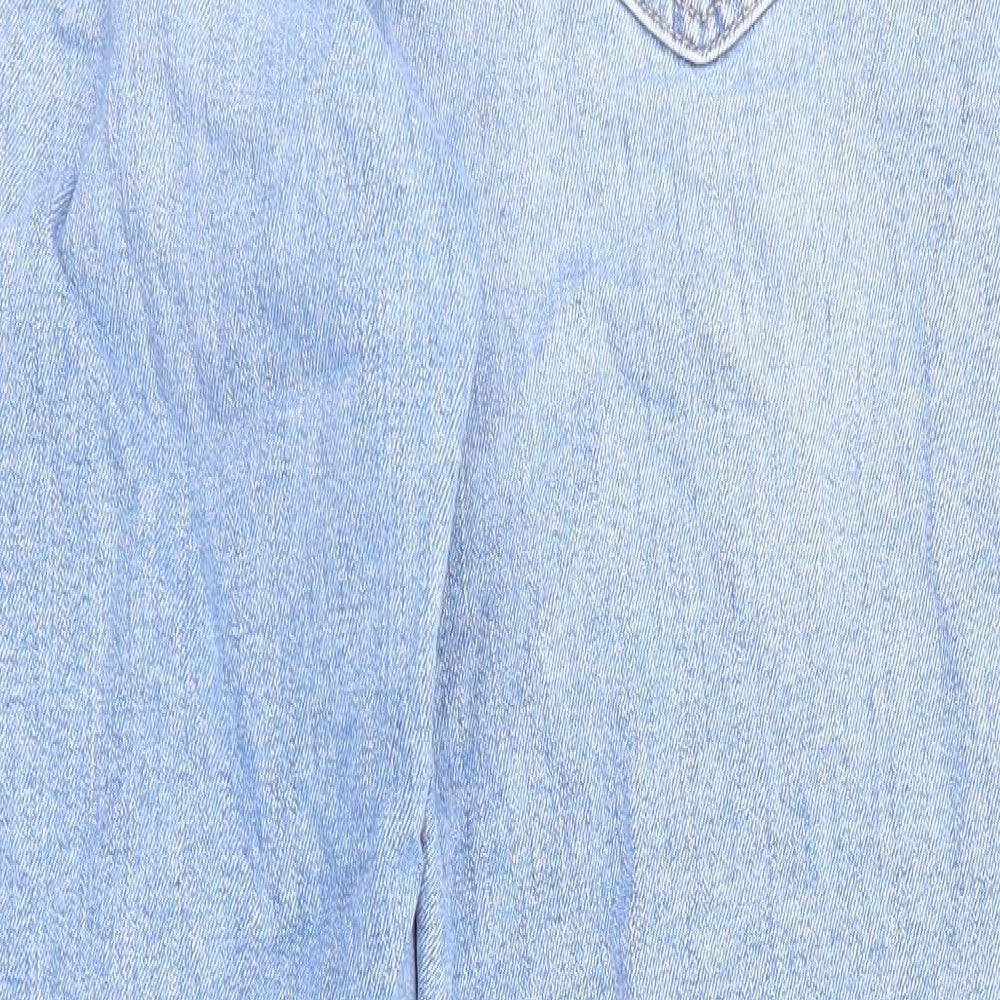 Marks and Spencer Womens Blue Cotton Mom Jeans Size 12 Regular Zip