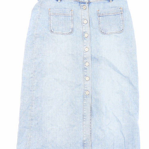 Marks and Spencer Womens Blue Cotton A-Line Skirt Size 12 Button