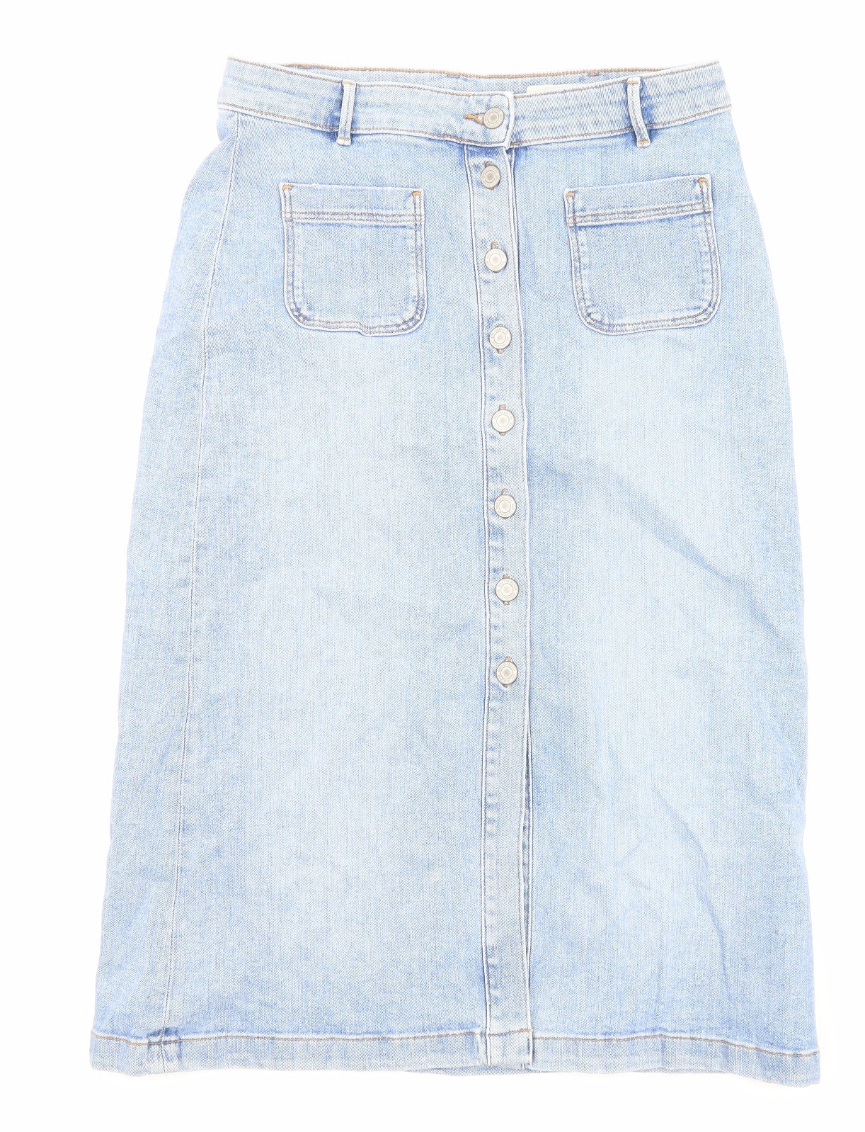 Marks and Spencer Womens Blue Cotton A-Line Skirt Size 12 Button