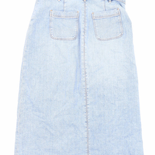 Marks and Spencer Womens Blue Cotton A-Line Skirt Size 12 Button