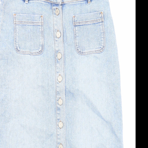 Marks and Spencer Womens Blue Cotton A-Line Skirt Size 12 Button