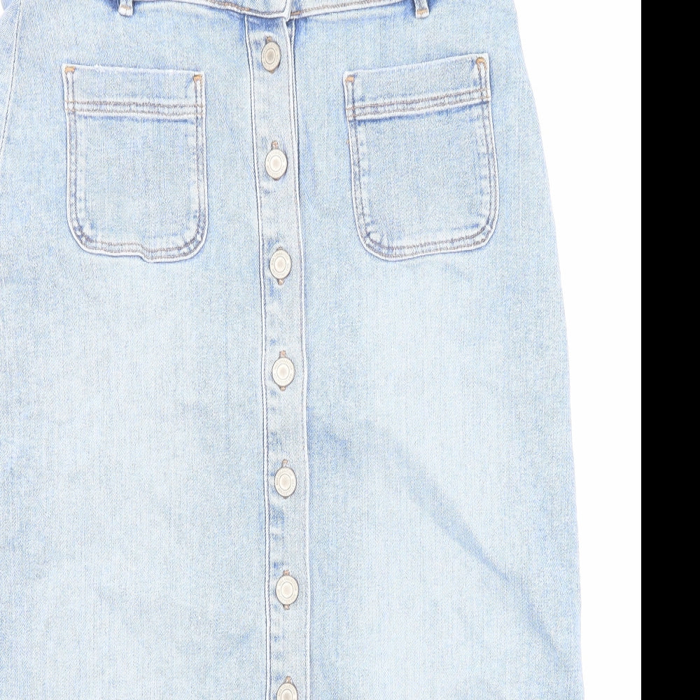 Marks and Spencer Womens Blue Cotton A-Line Skirt Size 12 Button