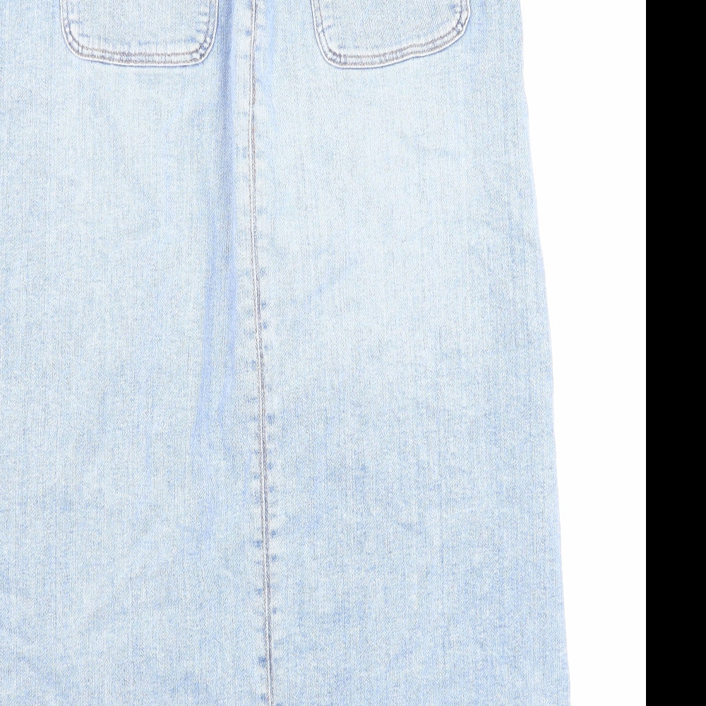 Marks and Spencer Womens Blue Cotton A-Line Skirt Size 12 Button