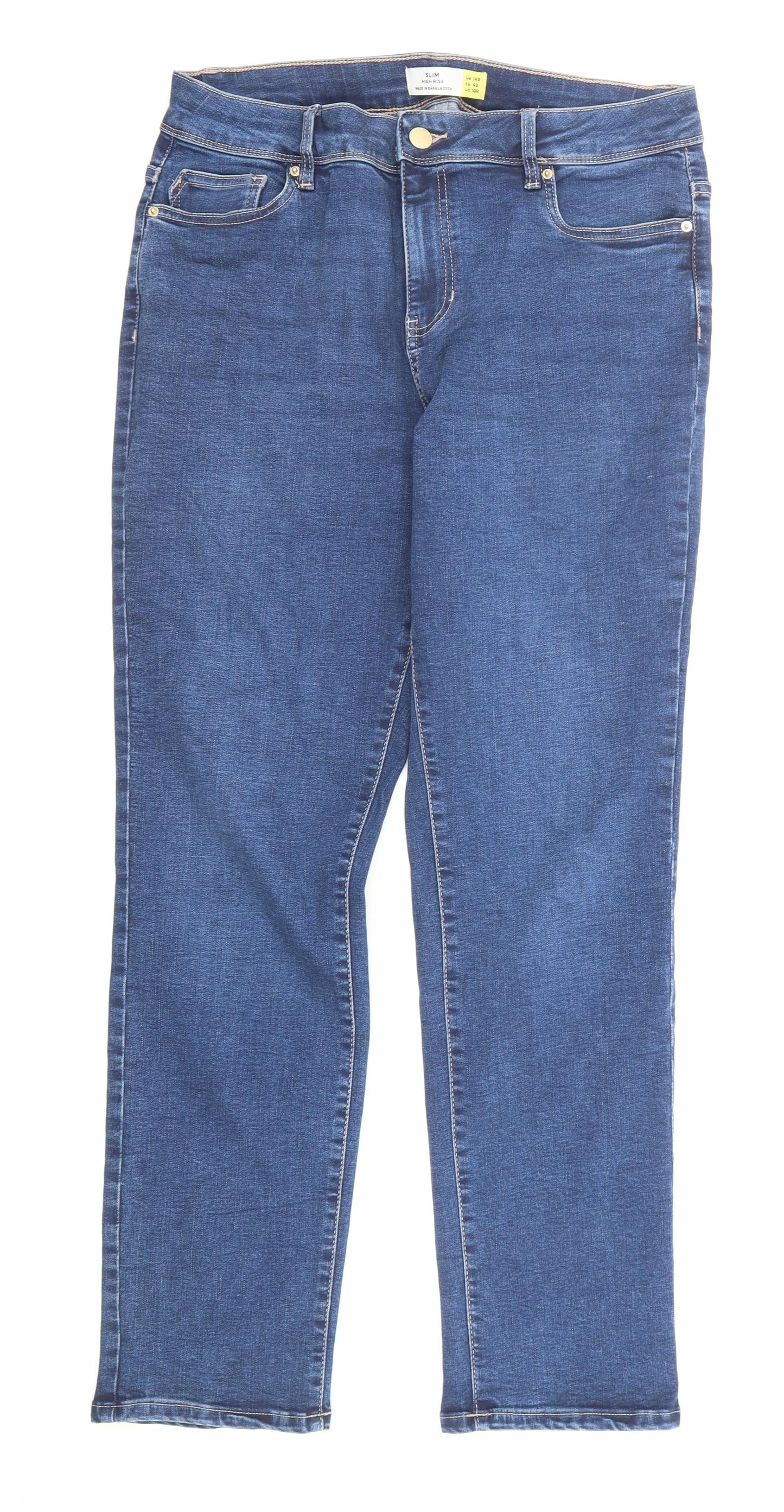 NEXT Womens Blue Cotton Straight Jeans Size 14 Slim Zip