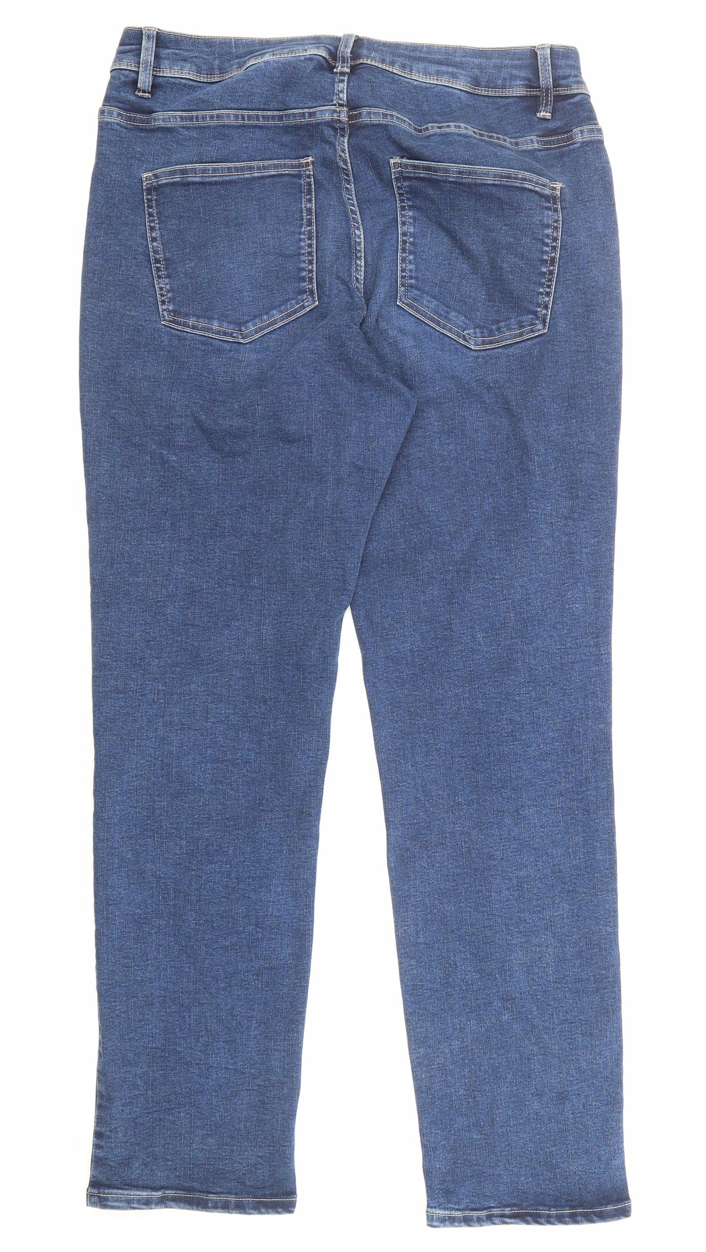 NEXT Womens Blue Cotton Straight Jeans Size 14 Slim Zip