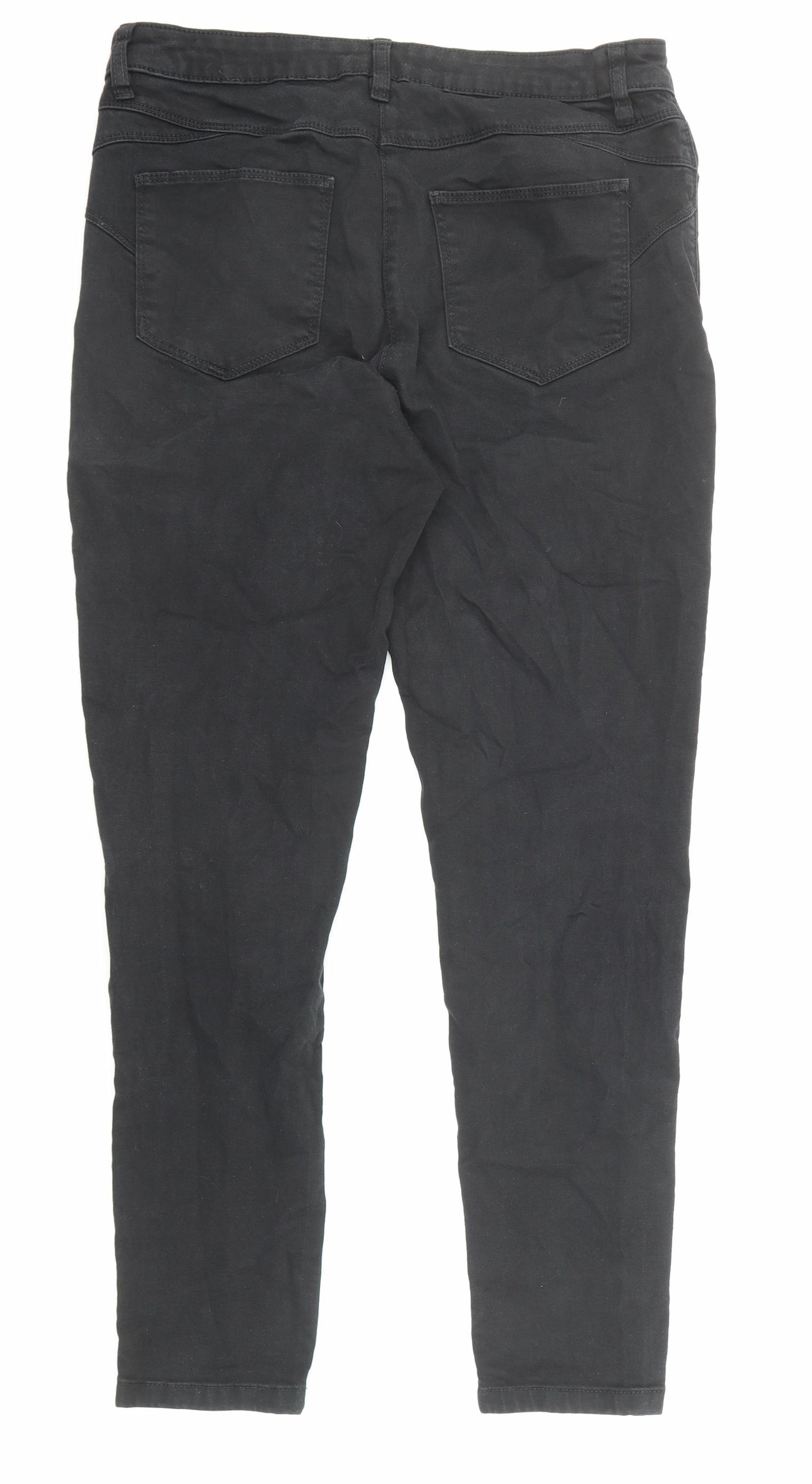 Marks and Spencer Womens Black Cotton Skinny Jeans Size 14 Regular Zip