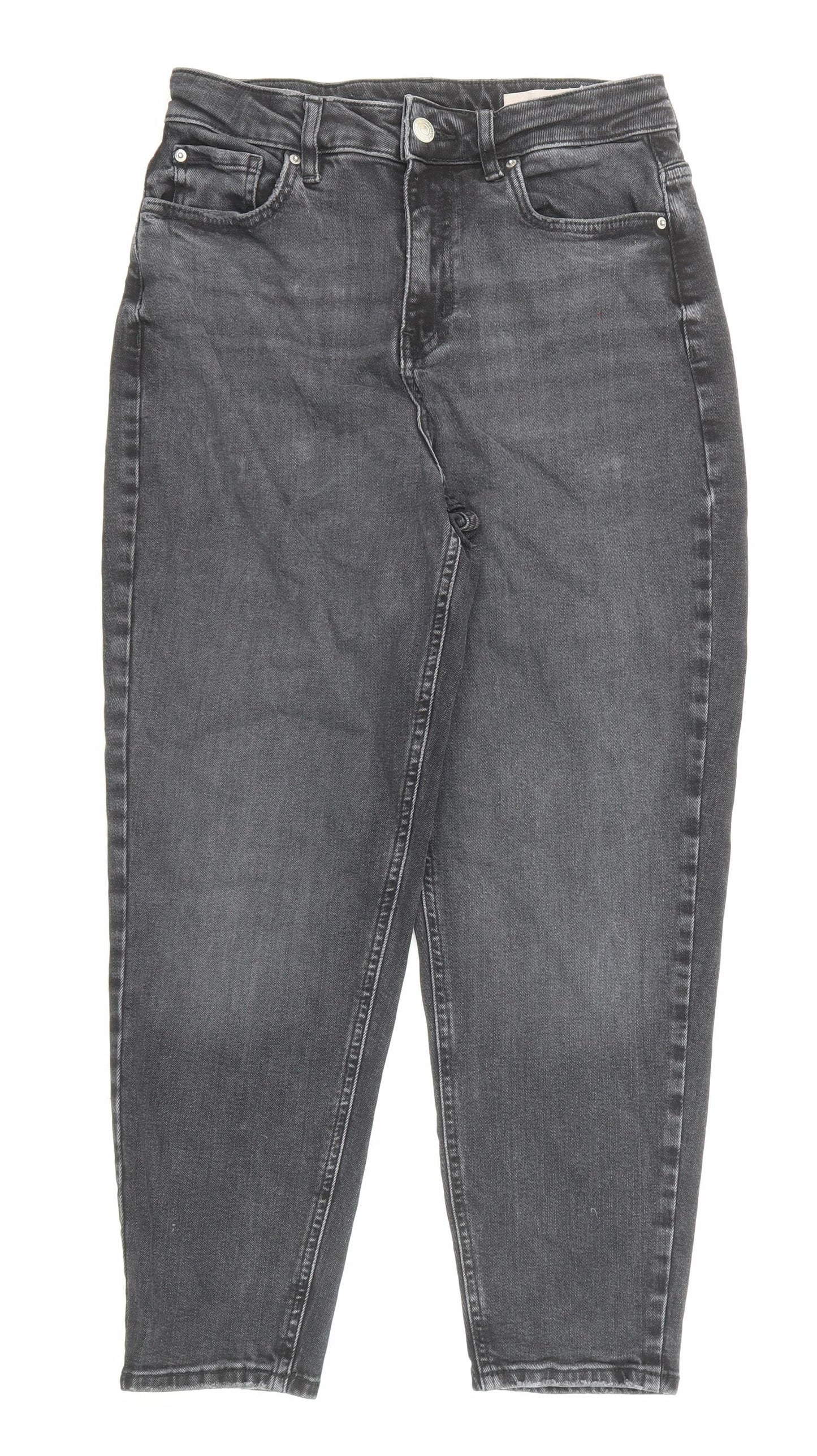 Marks and Spencer Womens Grey Cotton Mom Jeans Size 10 Regular Zip