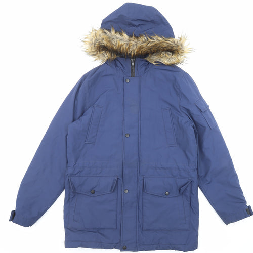 ASOS Mens Blue Parka Coat Size S Zip