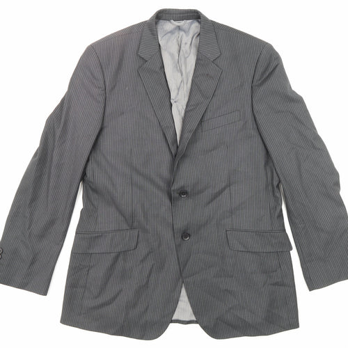 Burton Mens Grey Striped Polyester Jacket Suit Jacket Size 42 Regular