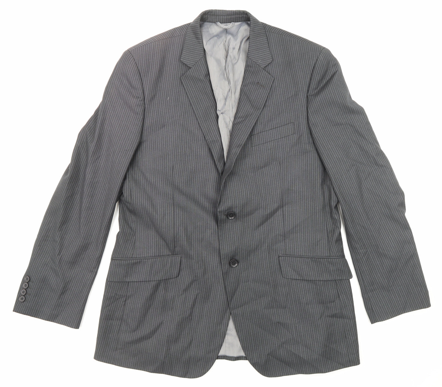 Burton Mens Grey Striped Polyester Jacket Suit Jacket Size 42 Regular