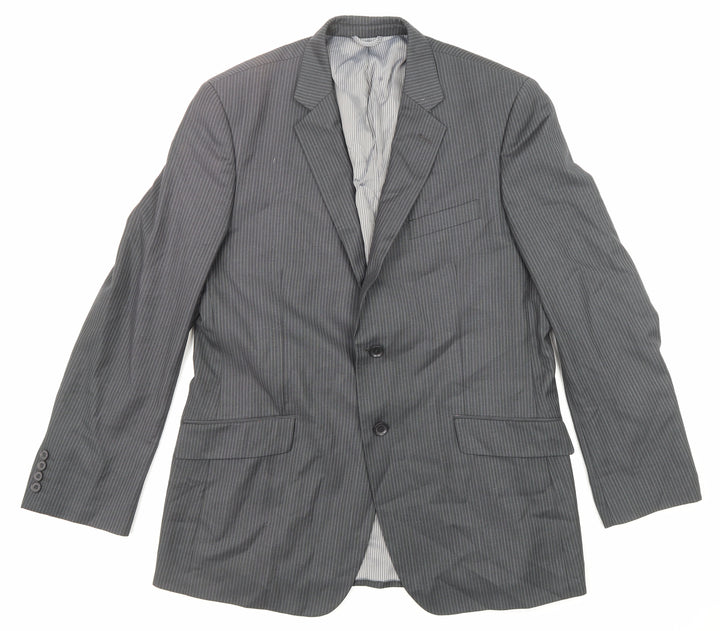 Burton Mens Grey Striped Polyester Jacket Suit Jacket Size 42 Regular