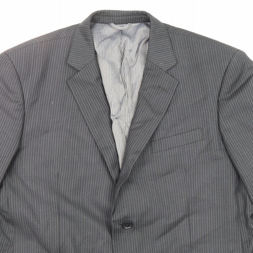 Burton Mens Grey Striped Polyester Jacket Suit Jacket Size 42 Regular