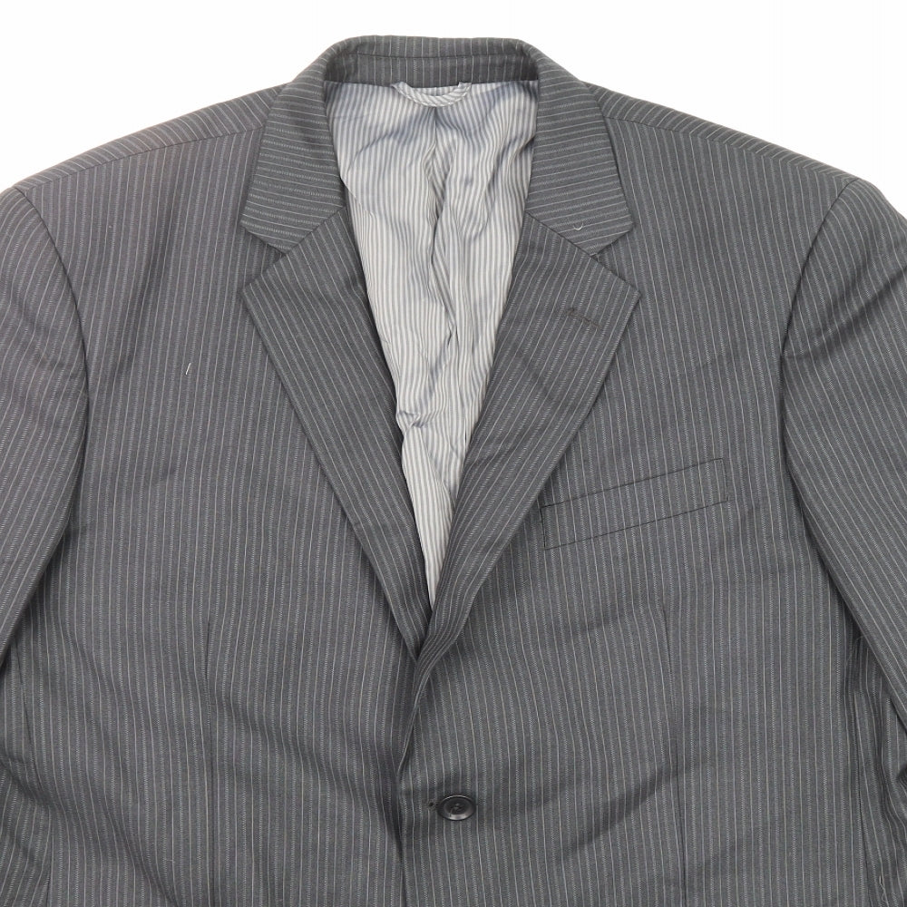 Burton Mens Grey Striped Polyester Jacket Suit Jacket Size 42 Regular