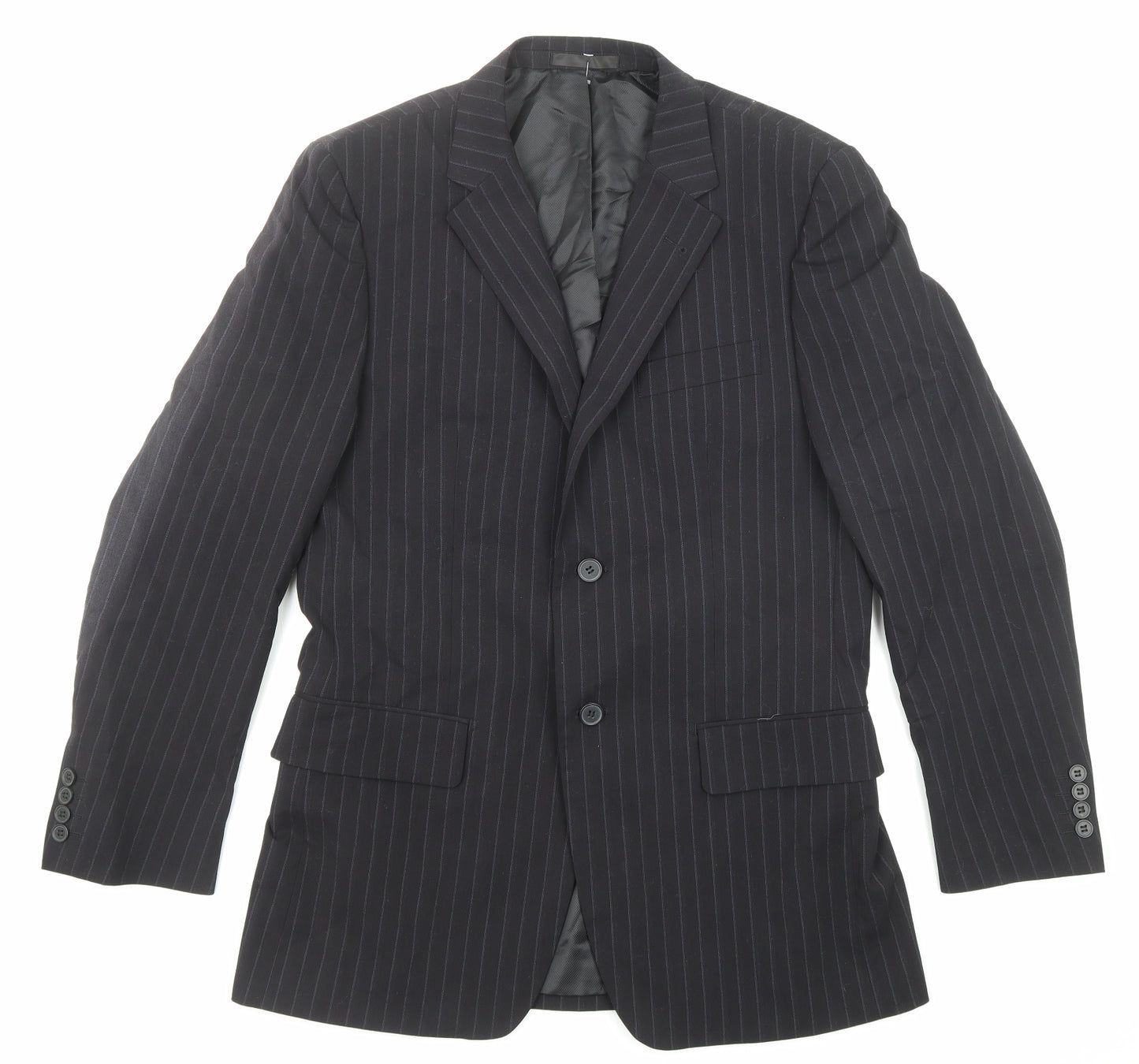 Butler & Webb Mens Black Striped Polyester Jacket Suit Jacket Size 38 Regular