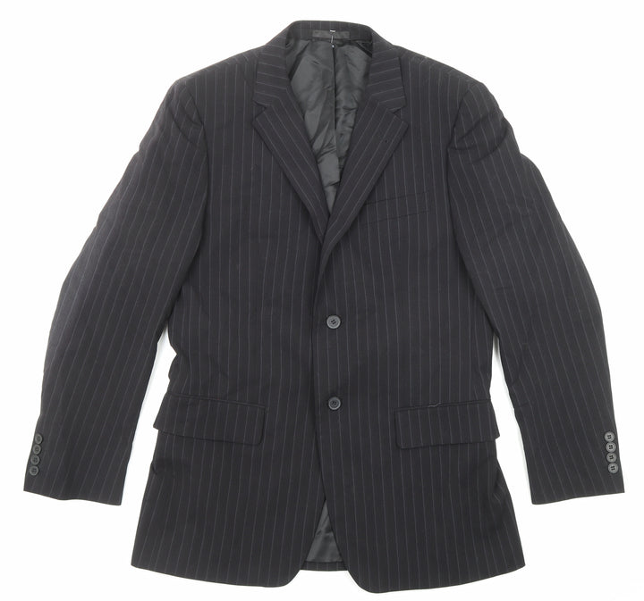 Butler & Webb Mens Black Striped Polyester Jacket Suit Jacket Size 38 Regular