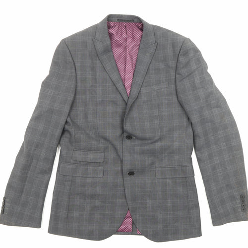 NEXT Mens Grey Plaid Polyester Jacket Suit Jacket Size 40 Regular