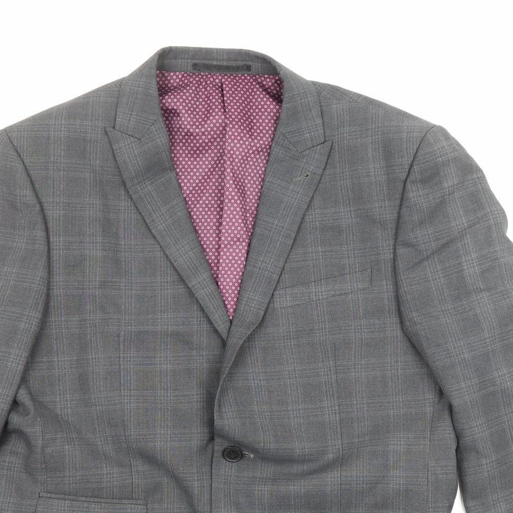 NEXT Mens Grey Plaid Polyester Jacket Suit Jacket Size 40 Regular