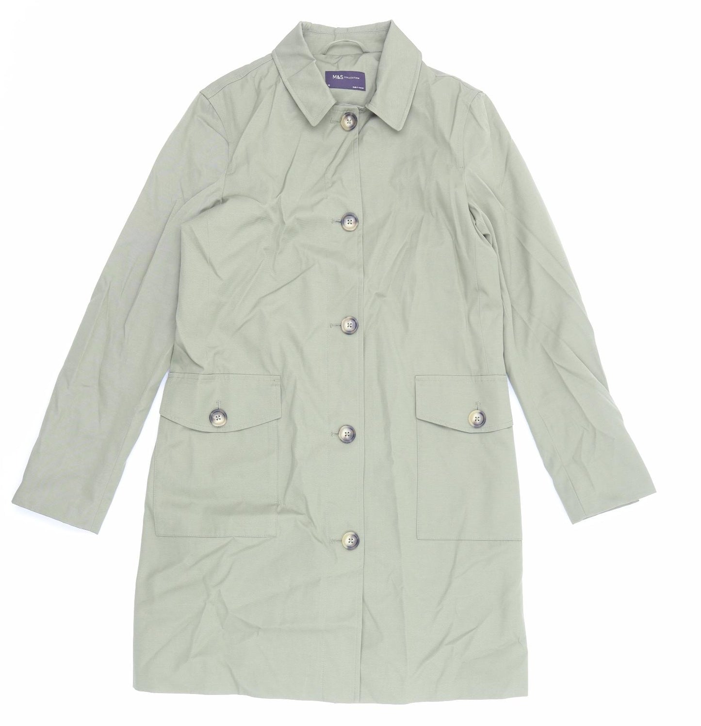 Marks and Spencer Womens Green Trench Coat Coat Size 10 Button