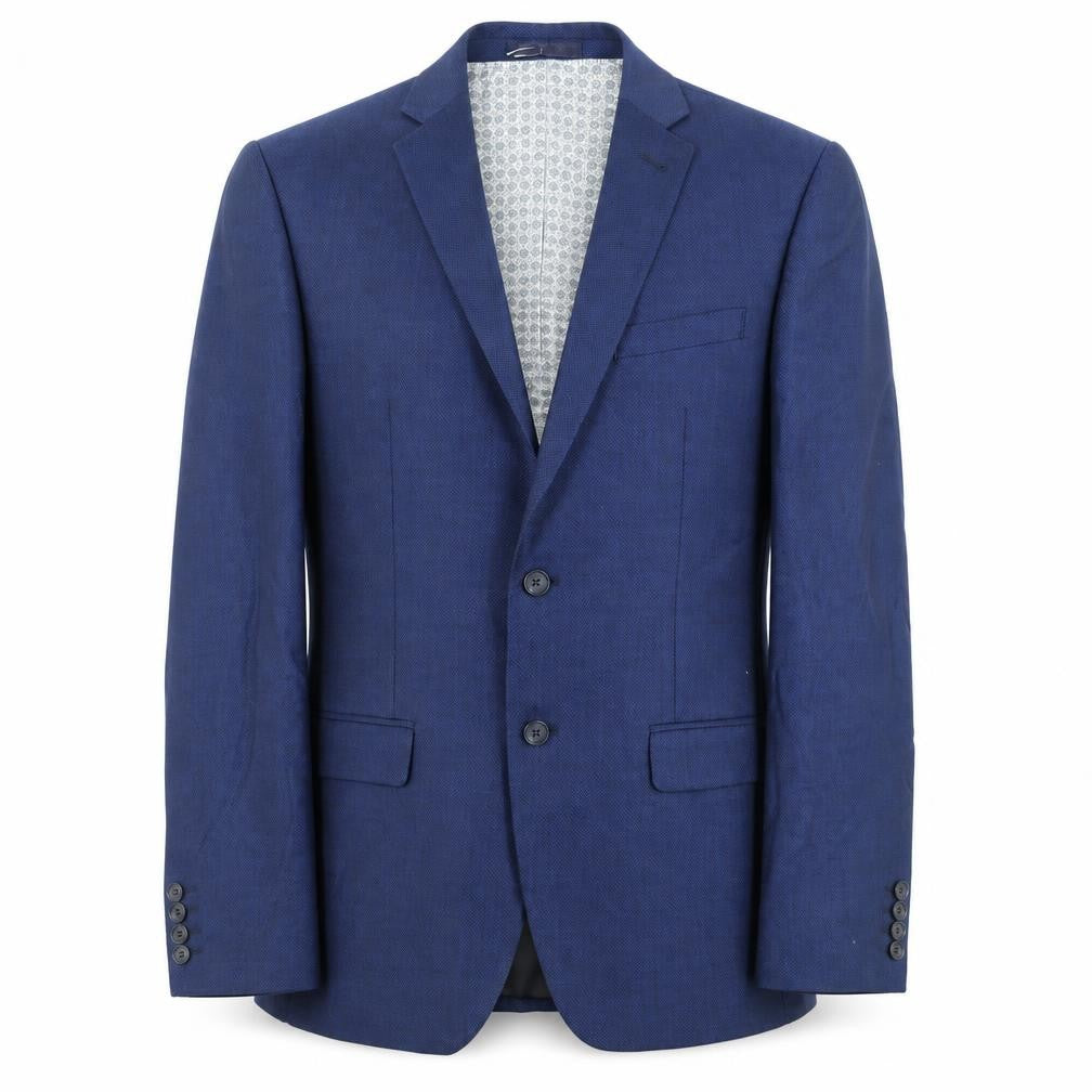 Front view of Racing Green men’s blue wool jacket suit jacket, size 40, regular